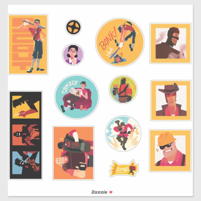 TF2 Red team mercenaries 12 sticker set (Feuille)
