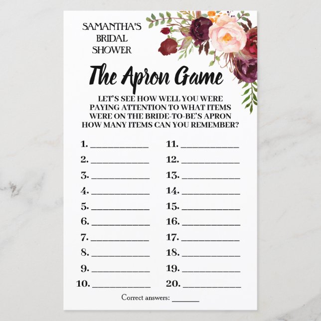 Tha Apron nuptiale douche jeu anglais espagnol (Devant)
