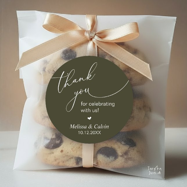 Thank you for celebrating with us Gifts Sticker (Thank you for celebrating with us Wedding Sticker in Olive Green)