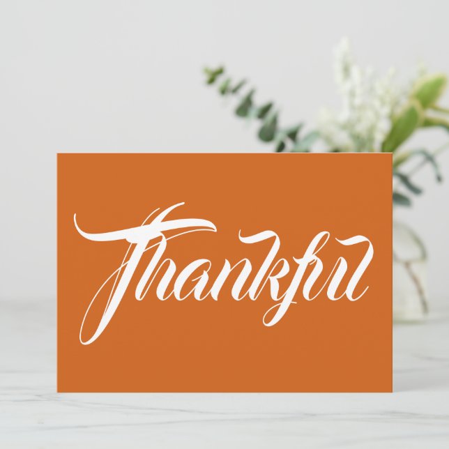 Thankful orange calligraphie carte d'action de grâ (Debout devant)