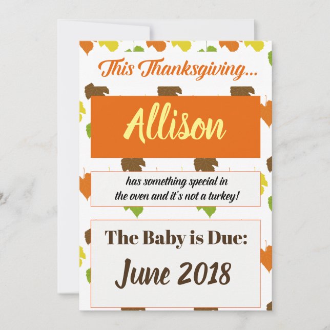 Thanksgiving 2017 Turquie Grossesse Faire-part (Devant)