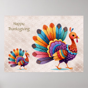 Thanksgiving Bright Feathers Turkey Poster