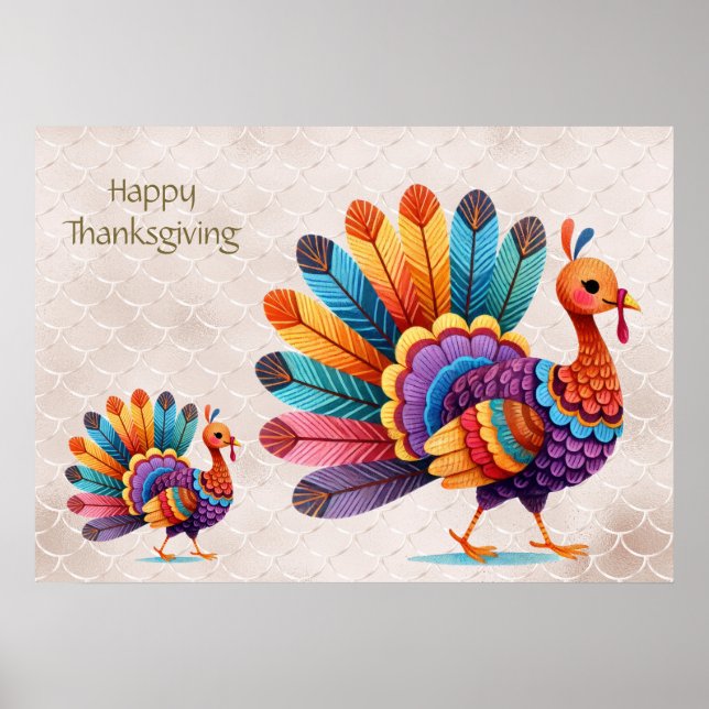 Thanksgiving Bright Feathers Turkey Poster (Devant)