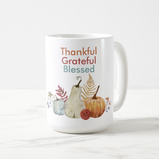 Thanksgiving Café mug - Merci, béni (Devant droit)