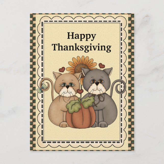 Thanksgiving Cats saluant carte postale (Devant)