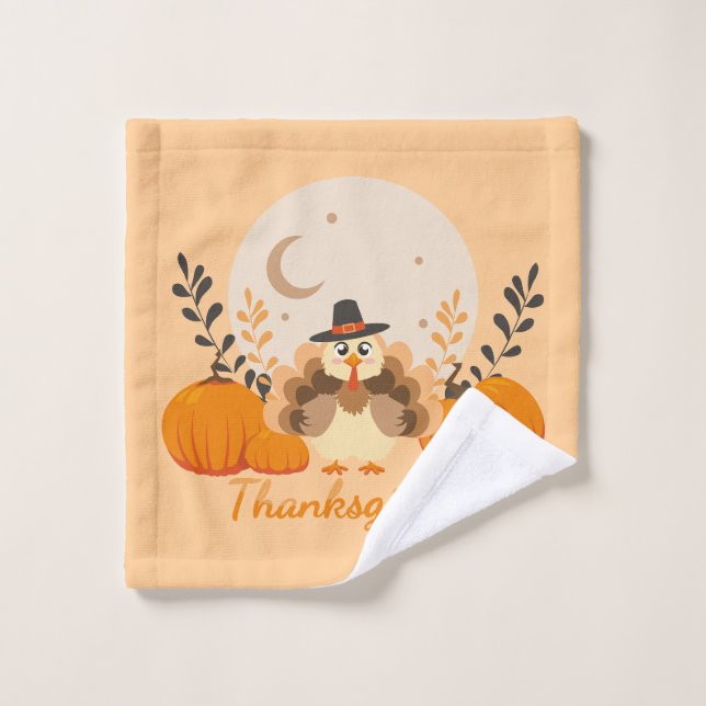 Thanksgiving Cute Orange Turquie Citrouille (Gant de toilette)