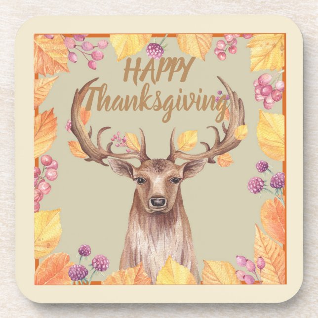 Thanksgiving Deer, Buck Design Dessous de verre (Devant)