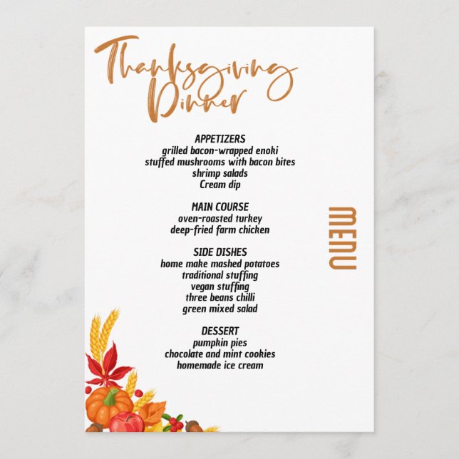 Thanksgiving dîner menu style 06.retro fall (Devant)