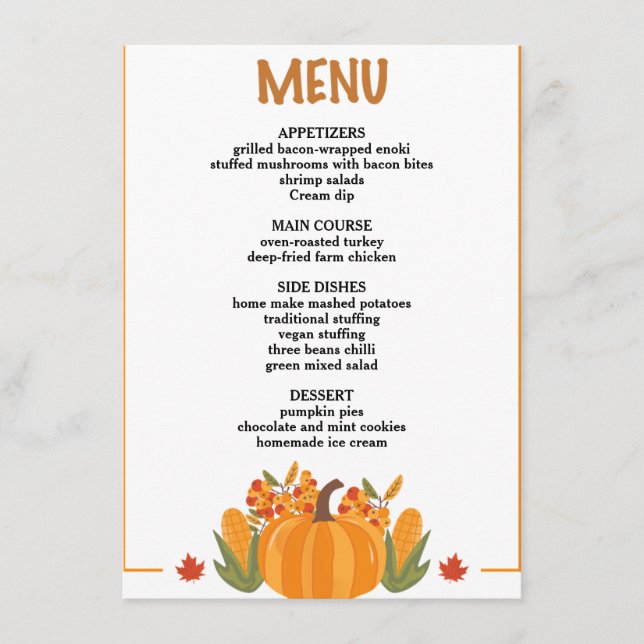 Thanksgiving dîner menu style 10.retro automne (Devant)