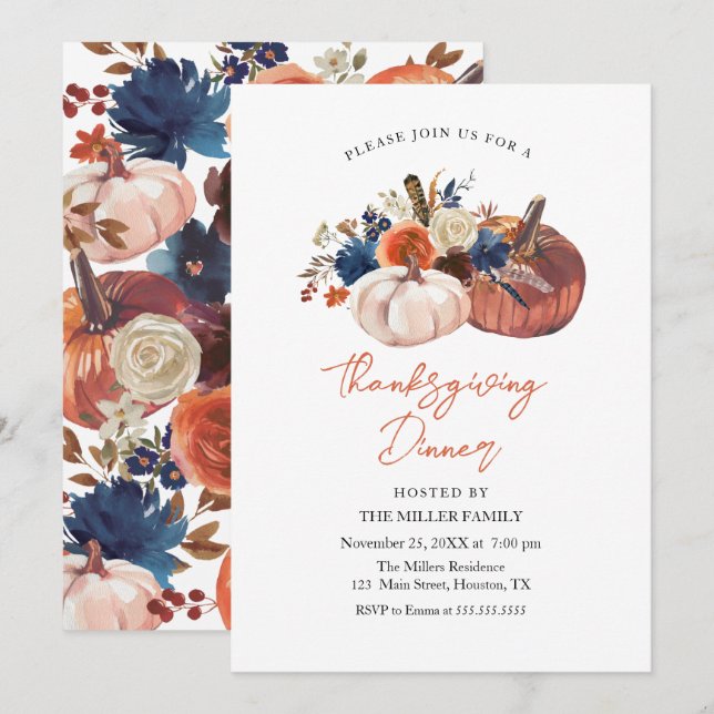 Thanksgiving Dinner Pumpkins Invitation (Devant / Derrière)