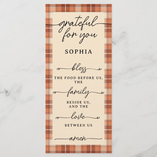 Thanksgiving Double Sided Menu & Place Card Plaid (Devant)