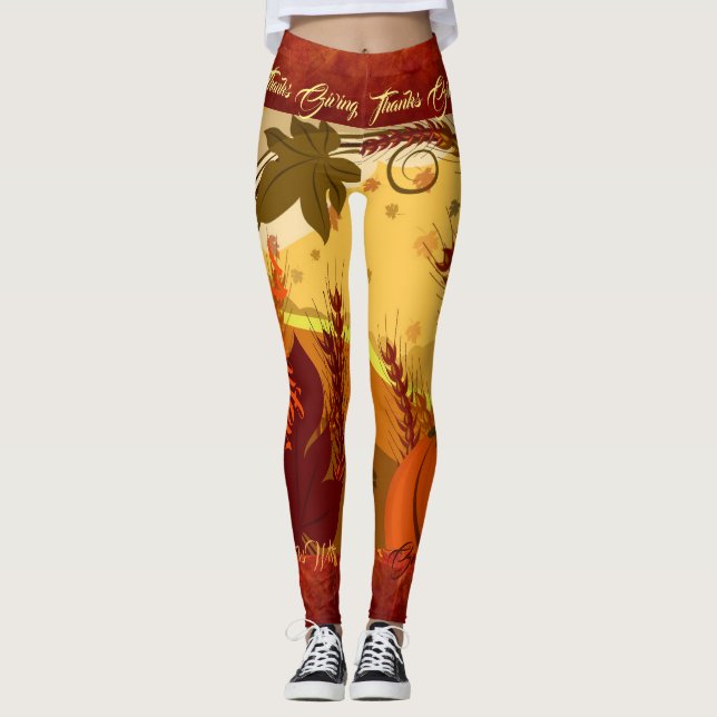 Thanksgiving Fall Leggings Feuilles VOTRE NOM (Devant)