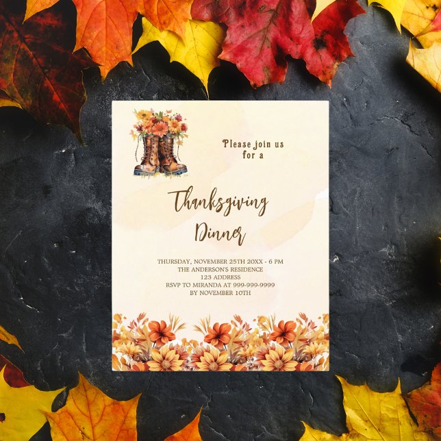 Thanksgiving fête fleurie bottes invitation budget (Créateur téléchargé)