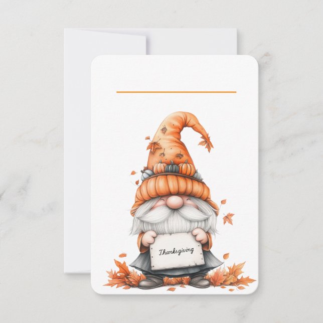 Thanksgiving Gnome Place Card with Floral Back (Devant)