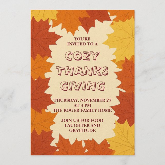 Thanksgiving Invitation – Autumn Leaves Fall  (Devant)