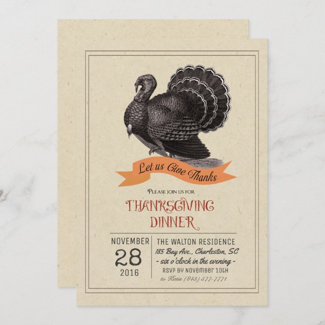 Thanksgiving Invitation Turquie Vintage (Devant / Derrière)