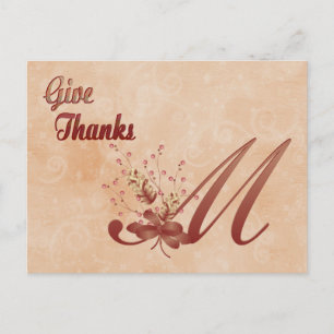 Thanksgiving Monogram M alphabet Carte postale