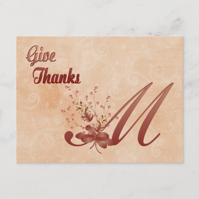 Thanksgiving Monogram M alphabet Carte postale (Devant)