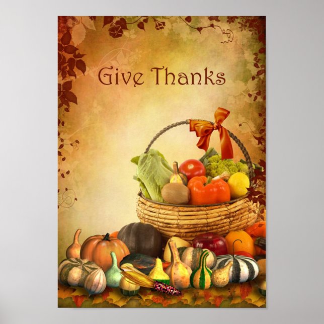 Thanksgiving, panier avec moisson automne Poster (Devant)