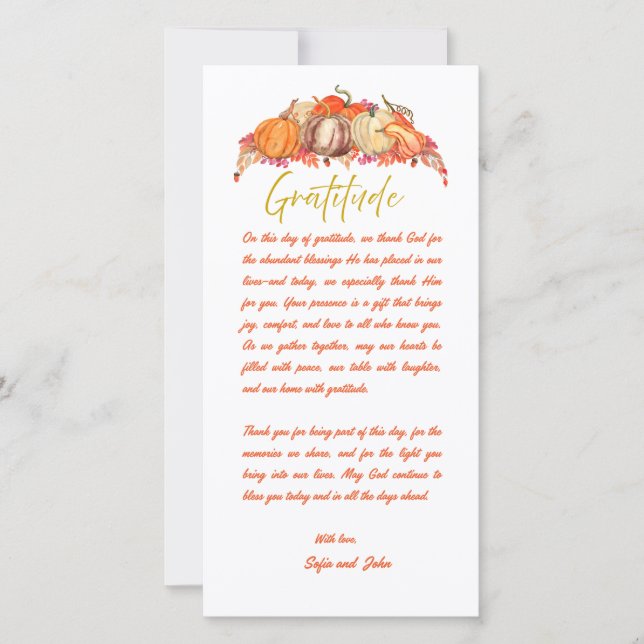 Thanksgiving Place Setting Gratitude Card (Devant)