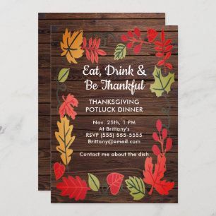 Thanksgiving Potluck Diner Dark Brown Wood Invitat