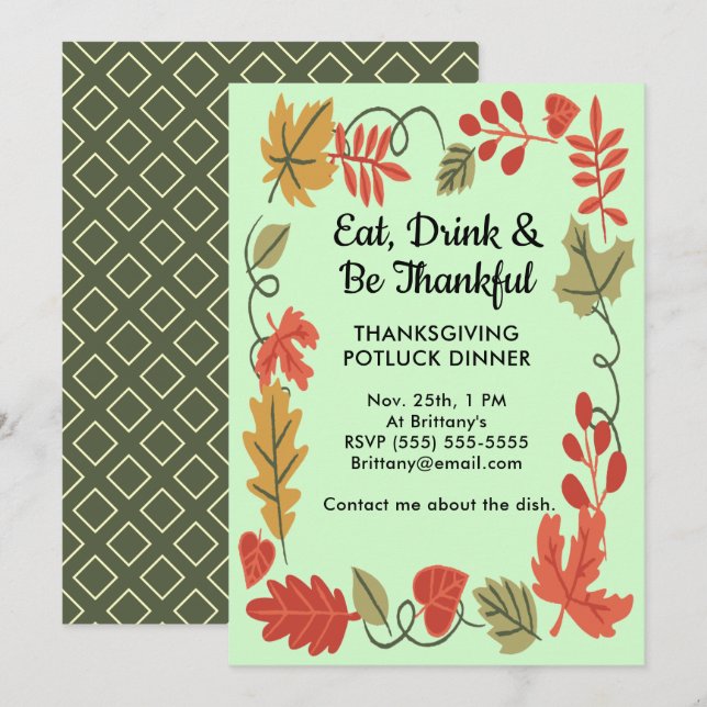 Thanksgiving Potluck Dîner familial Invitation ver (Devant / Derrière)