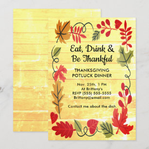 Thanksgiving Potluck Diner Invitation Bois Jaune