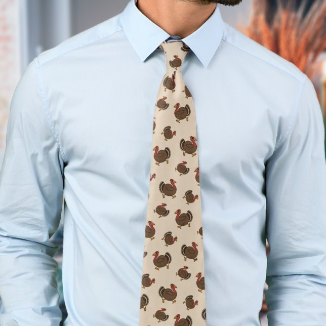 Thanksgiving Turquie Bird Motif Beige Cravate (A fun turkey tie perfect for Thanksgiving)