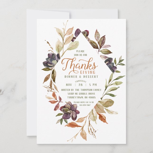 Thanksgiving Watercolor Fall Foliing Invitation (Devant)