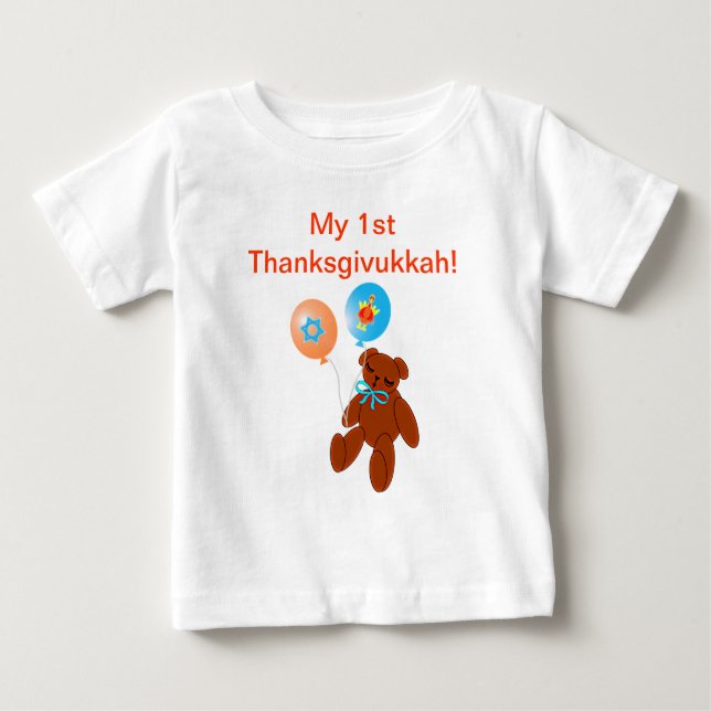 Thanksgivukkah Tshirt Teddy Ours avec ballons (Devant)