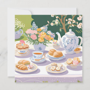 Thé à la menthe Carte florale de fête de jardin
