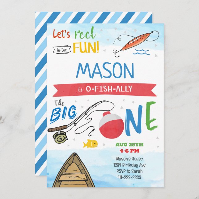 The Big One Fishing 1st Birthday Invitation (Devant / Derrière)
