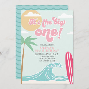 The Big One Pink Beach Birthday Invitation