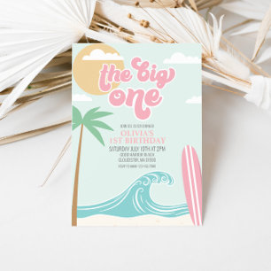 The Big One Pink Beach Birthday Invitation