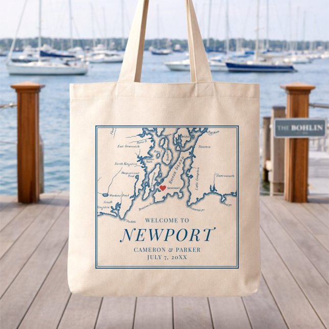 The Bohlin Wedding Welcome Tote Bag Newport RI Map (The Bohlin Wedding Welcome bag Newport Harbor Narragansett Bay Map from Coastal Map Designs)
