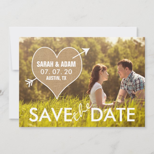 The Date Cœur de toile de jute | Annonce rustique de Save t (Devant)