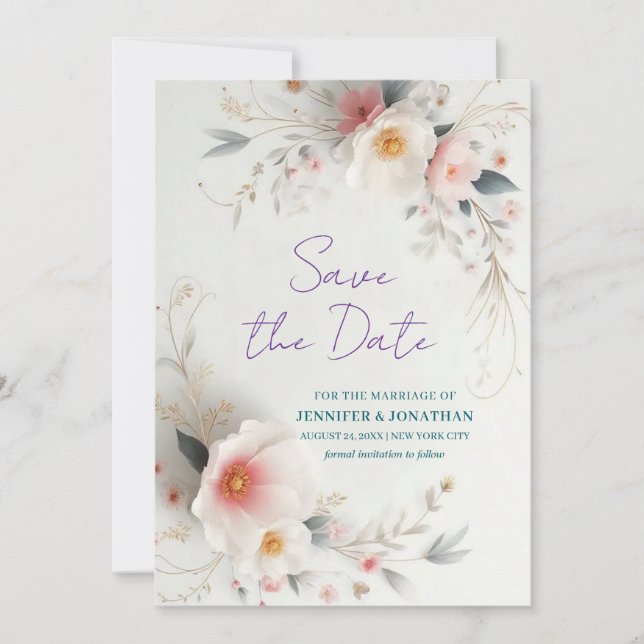 The Date Fleurs de typographie à l'aquarelle Écriture Save  (Devant)