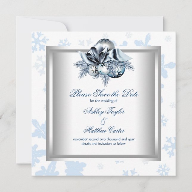 The Date Mariage d'hiver flocon de neige bleu blanc Save th (Devant)