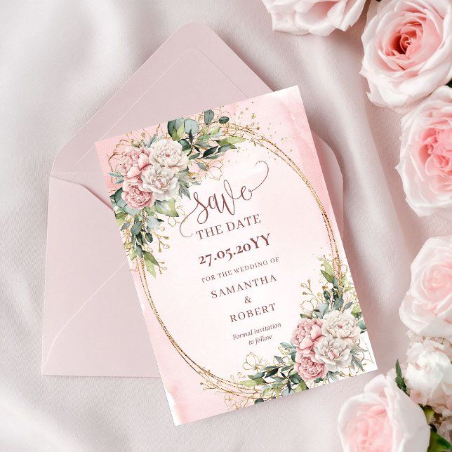 The Date Moderne Bohemian Rose Poussiéreux Eucalyptus Save  (Modern Bohemian Dusty Pink Eucalyptus Save The Date)