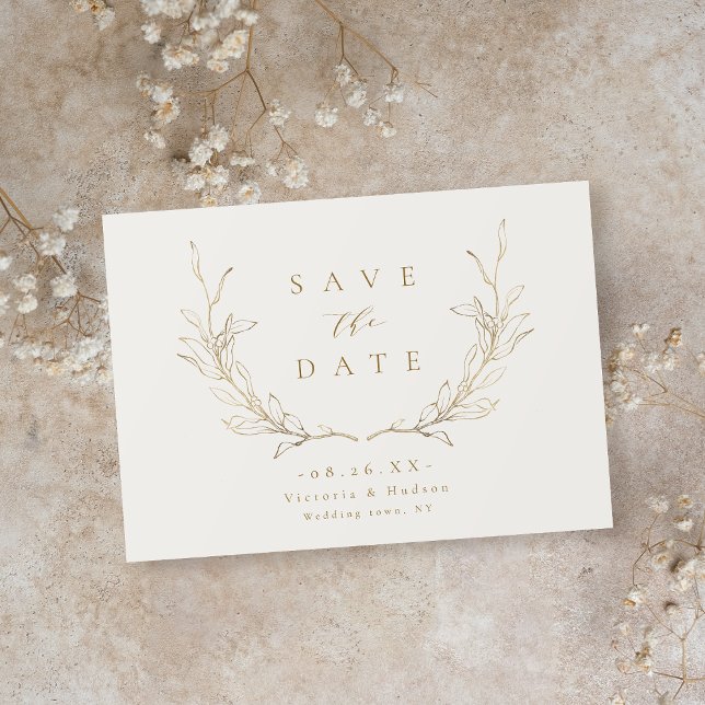 The Date Or simple élégance botanique feuille mariage Save (Gold simple elegance botanical leaves wedding Save The Date)