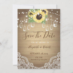 The Date Pot de maçon rustique, tournesol, dentelle Save Th