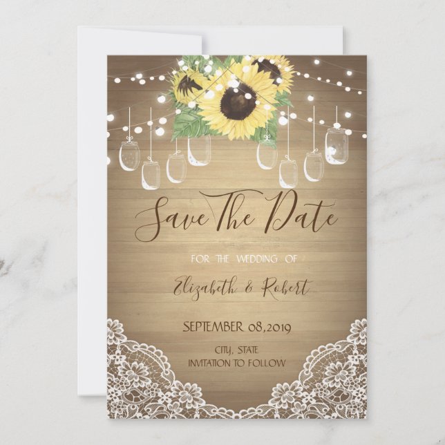 The Date Pot de maçon rustique, tournesol, dentelle Save Th (Devant)