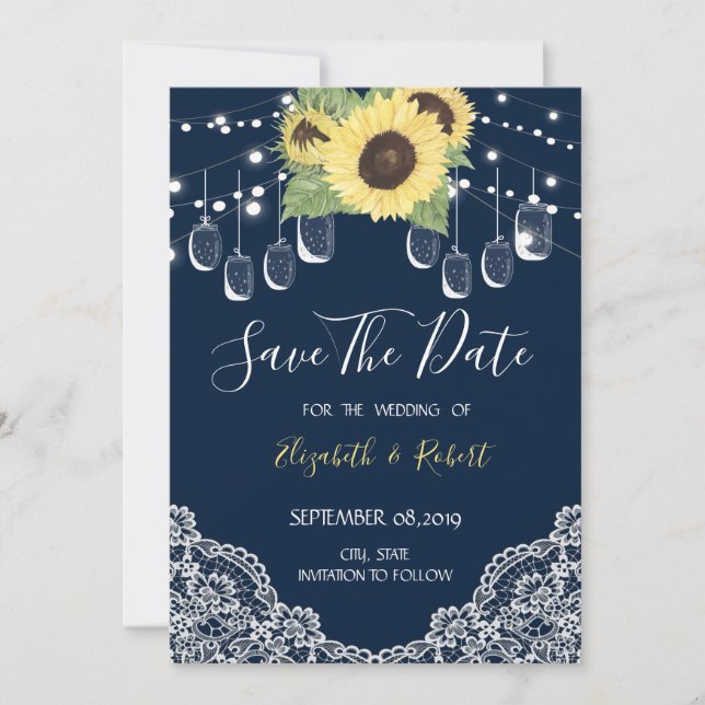 The Date Pot Mason, Dentelle, Tournesols Bleu Marine Save T (Devant)