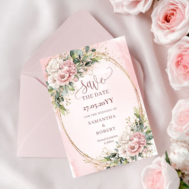 The Date Romantique Aquarelle Rose Clair Eucalyptus Save Th (Romantic Watercolor Light Pink Eucalyptus Save The Date)