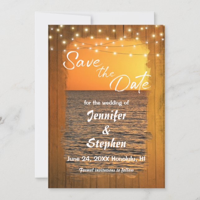 The Date Sunset Beach Mariage de typographie rustique Save  (Devant)
