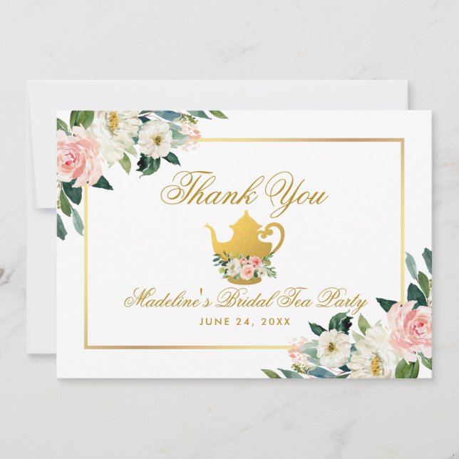 Thé de mariage floral rose or Merci (Devant)