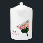 Thé de Protea<br><div class="desc">Image d'une main de Protea, la fleur nationale d'Afrique du Sud. Celui-ci est le King Protea, quelle belle fleur rose rousse !</div>