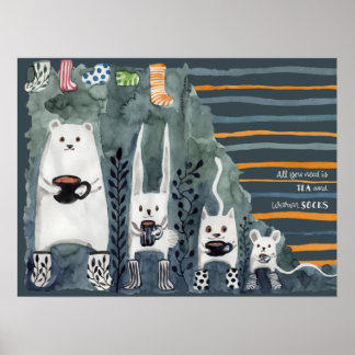 Thé et Chaussettes chaudes Poster bleu