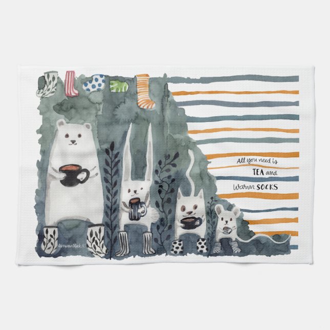 Thé et chaussons chauds Serviettes de cuisine (Horizontal)