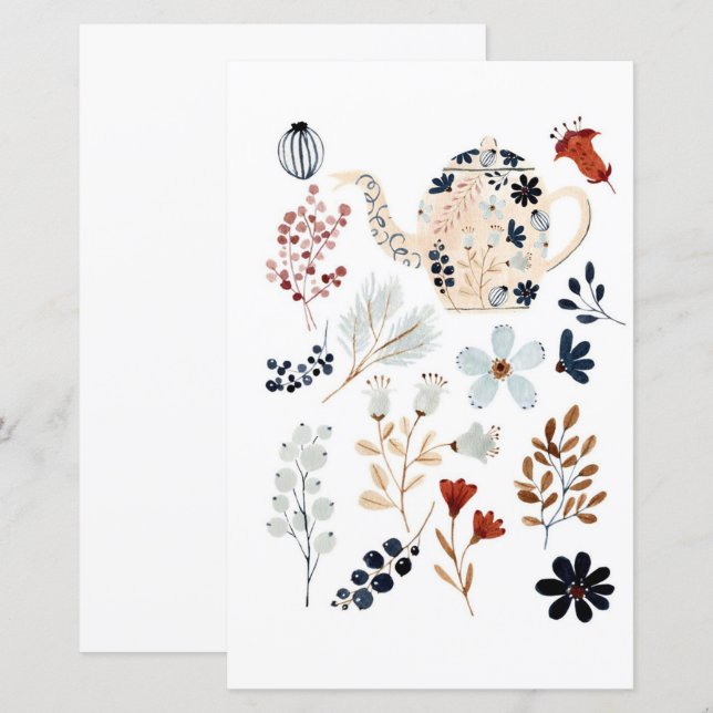 Thé floral aquarelle à découper et coller (Devant / Derrière)